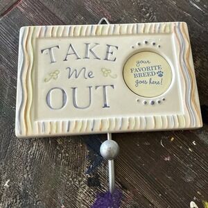 Ceramic Dog Leash Holder/Hook "Take Me Out" Pomeranian- 6 1/4" X 4"